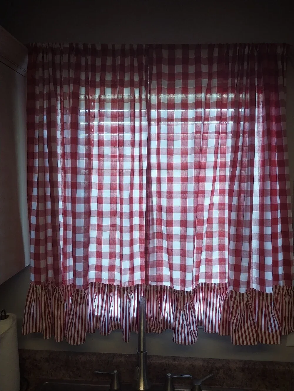 Cozy Red Gingham Kitchen Curtain Panel Set - Custom Made